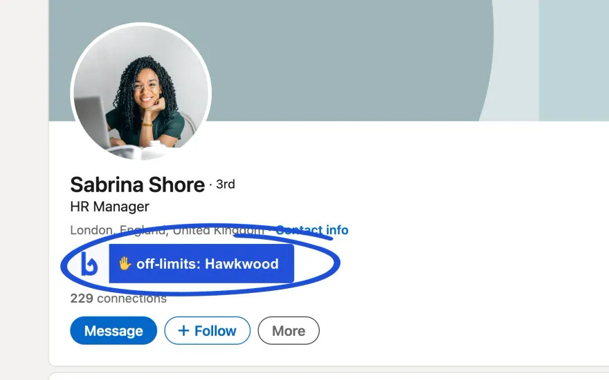 A Bycatch off-limits badge shown on a LinkedIn candidate profile
